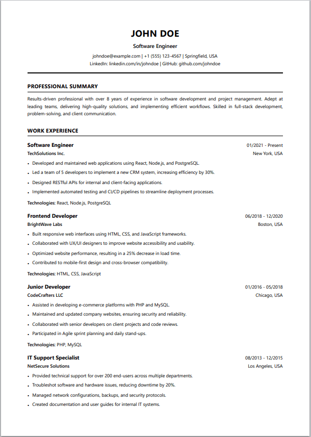 Classic ATS CV Template